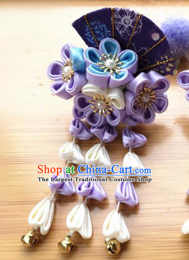 Asian Japanese Traditional Kimono Purple Flowers Hair Stick Japan Handmade Classical Hair Accessories for Women