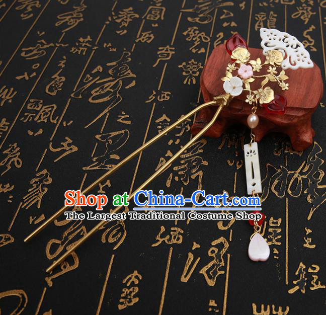 Chinese Ancient Traditional Hanfu Shell Wintersweet Hairpins Handmade Classical Hair Accessories for Women