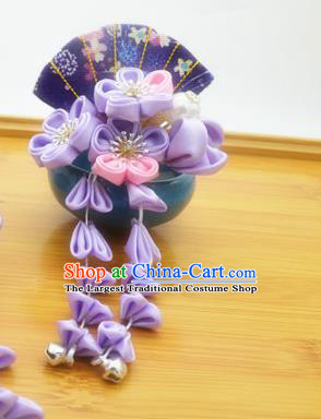 Asian Japanese Traditional Kimono Hair Stick Japan Handmade Classical Purple Flowers Hair Accessories for Women