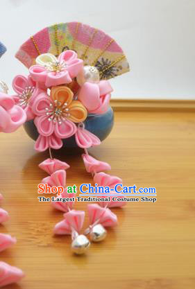 Asian Japanese Traditional Kimono Hair Stick Japan Handmade Classical Pink Flowers Hair Accessories for Women