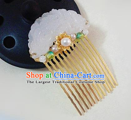 Chinese Ancient Traditional Hanfu Golden Jade Hair Comb Handmade Classical Hair Accessories for Women