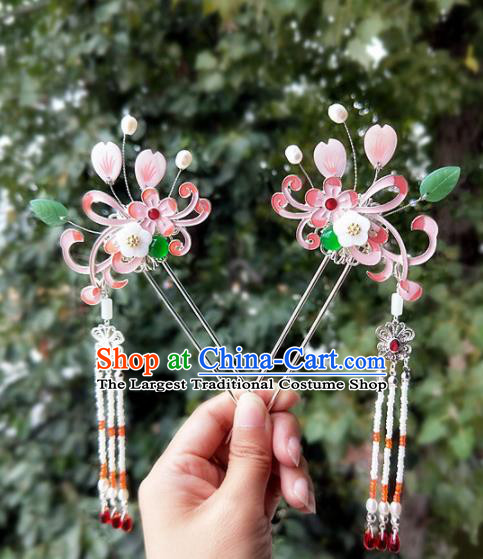 Chinese Ancient Traditional Hanfu Pink Hairpins Handmade Classical Hair Accessories for Women