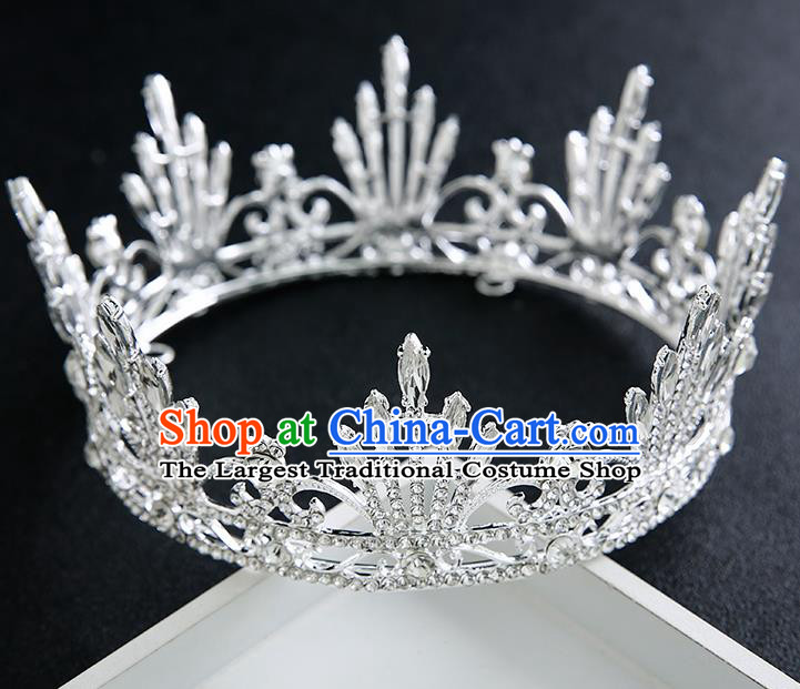 Handmade Top Grade Bride Round Royal Crown Hair Accessories Baroque Queen Crystal Hair Clasp for Women