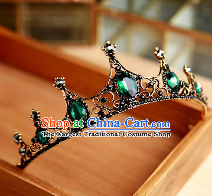 Handmade Top Grade Bride Emerald Hair Clasp Hair Accessories Baroque Queen Royal Crown for Women