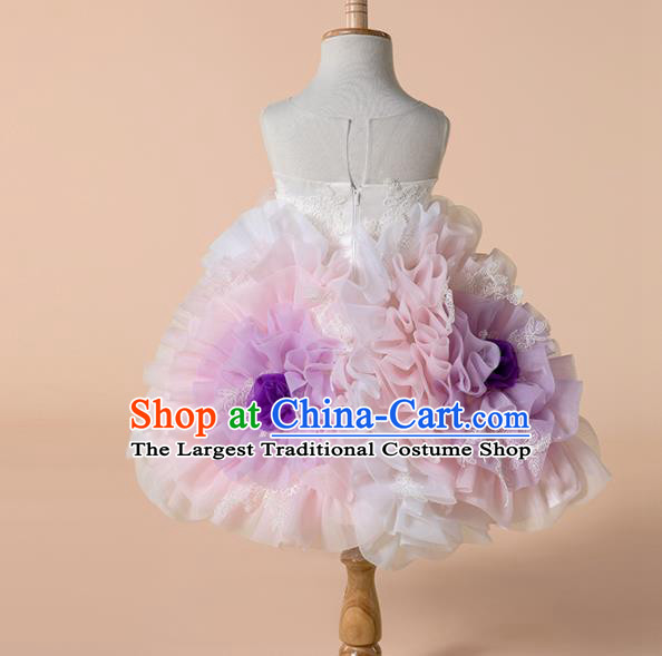 Children Princess Catwalks Costume Girls Compere Modern Dance White Veil Bubble Full Dress for Kids