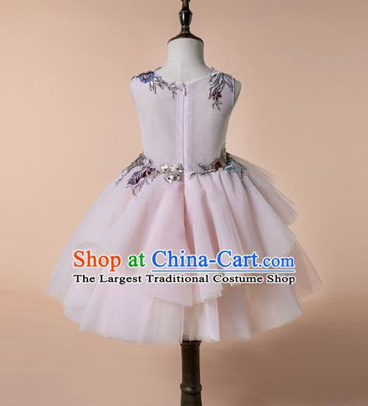Children Princess Catwalks Costume Girls Compere Modern Dance Pink Veil Bubble Full Dress for Kids