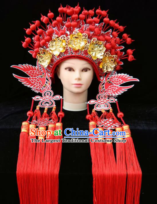 Traditional Chinese Beijing Opera Princess Hats Peking Opera Diva Red Phoenix Coronet for Women