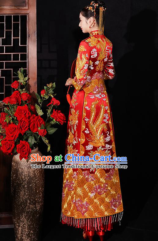 Chinese Traditional Wedding Costumes Bride Embroidered Phoenix Peony Red Xiuhe Suits Ancient Full Dress for Women
