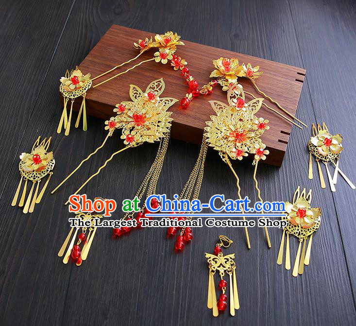 Chinese Ancient Traditional Hanfu Wedding Hair Clip Hairpins Handmade Classical Hair Accessories Complete Set for Women