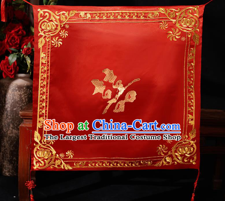 Chinese Traditional Wedding Hair Accessories Ancient Bride Embroidered Red Satin Headwear for Women