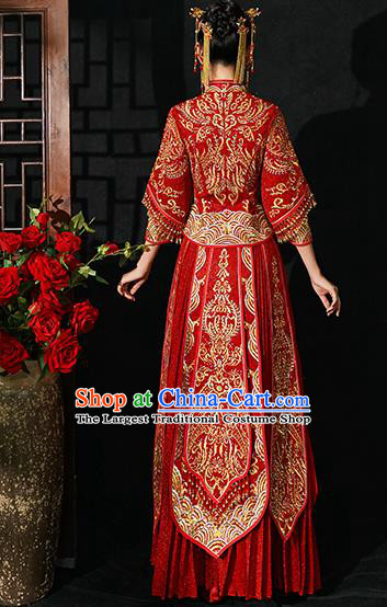 Chinese Traditional Wedding Costumes Bride Xiuhe Suits Ancient Toast Embroidered Red Full Dress for Women