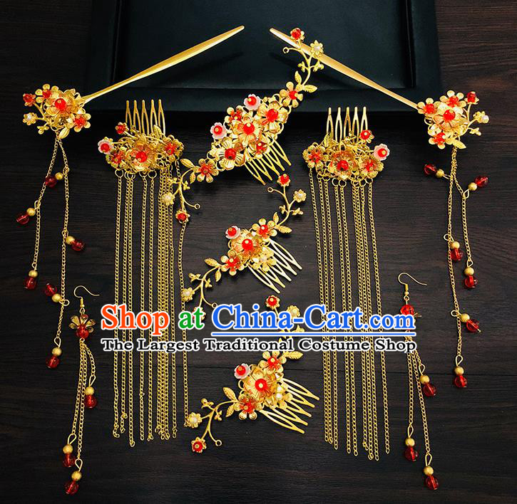 Chinese Ancient Traditional Hanfu Golden Hairpins Handmade Bride Classical Hair Accessories for Women