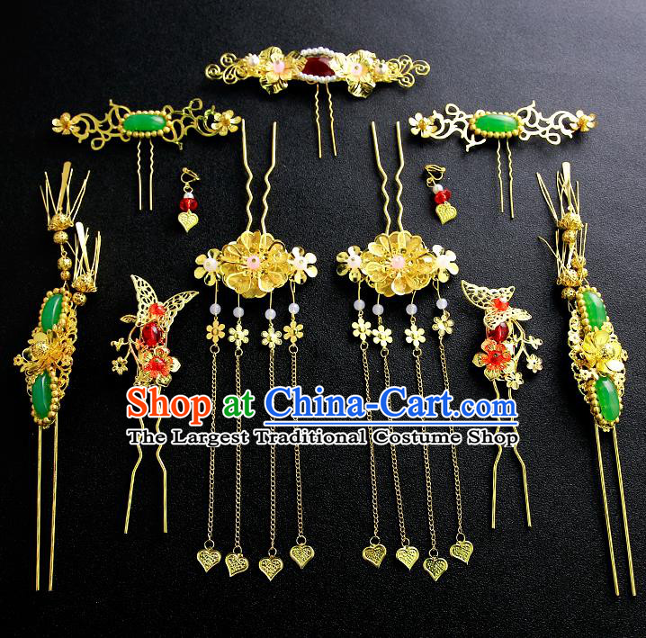 Chinese Ancient Traditional Hanfu Jade Hairpins Handmade Bride Classical Hair Accessories for Women