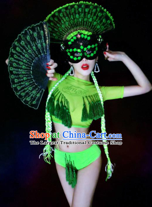 Brazilian Carnival Parade Halloween Clothing Catwalks Green Costumes and Headwear for Women