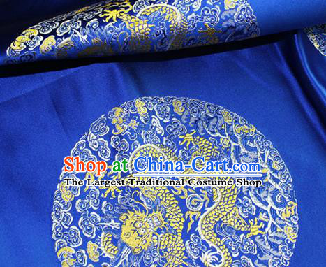 Asian Chinese Tang Suit Satin Material Traditional Dragon Pattern Design Royalblue Brocade Silk Fabric