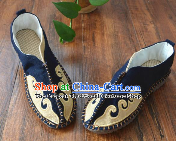Chinese Traditional Martial Arts Navy Linen Shoes Ancient Shoes Monk Shoes for Men