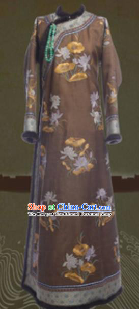 Chinese Ancient Qing Dynasty Manchu Empress Ruyi Embroidered Costumes and Headpiece Complete Set