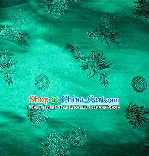 Asian Chinese Tang Suit Green Brocade Material Traditional Longevity Chrysanthemum Pattern Design Satin Silk Fabric