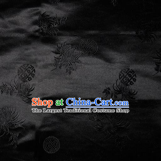 Asian Chinese Tang Suit Black Brocade Material Traditional Longevity Chrysanthemum Pattern Design Satin Silk Fabric