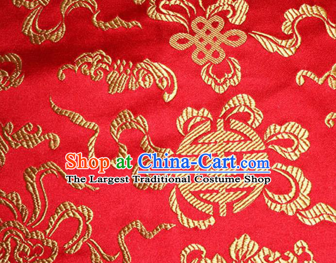Asian Chinese Tang Suit Silk Fabric Red Brocade Material Traditional Cucurbit Pattern Design Satin