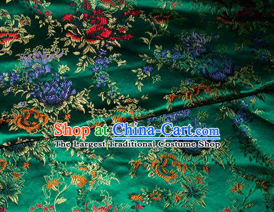 Asian Chinese Tang Suit Silk Fabric Green Brocade Traditional Peony Pattern Design Satin Material