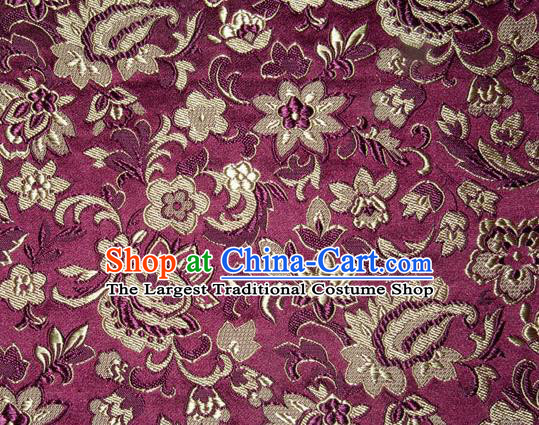 Asian Chinese Tang Suit Silk Fabric Purple Brocade Traditional Flowers Pattern Design Satin Material