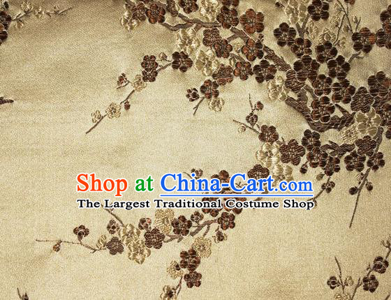 Asian Chinese Tang Suit Silk Fabric Golden Brocade Traditional Plum Blossom Pattern Design Satin Material