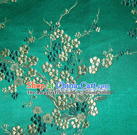Asian Chinese Tang Suit Silk Fabric Deep Green Brocade Traditional Plum Blossom Pattern Design Satin Material