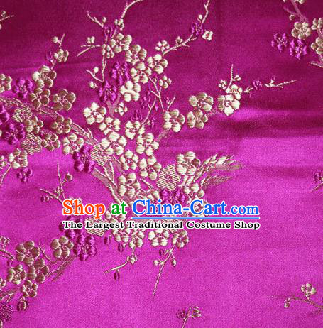 Asian Chinese Tang Suit Silk Fabric Rosy Brocade Traditional Plum Blossom Pattern Design Satin Material