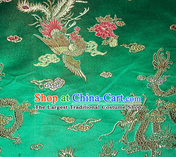 Asian Chinese Tang Suit Brocade Green Silk Fabric Traditional Dragon Pattern Design Satin Material