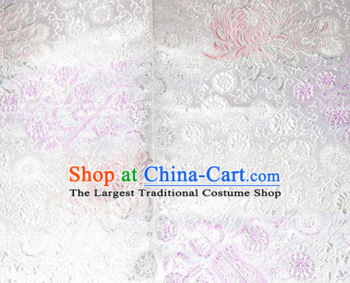 Asian Traditional Royal Chrysanthemum Pattern Design White Satin Material Chinese Tang Suit Brocade Silk Fabric
