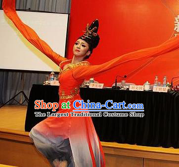Chinese Traditional Classical Dance Costumes Stage Performance Fan Dance Red Dress for Women