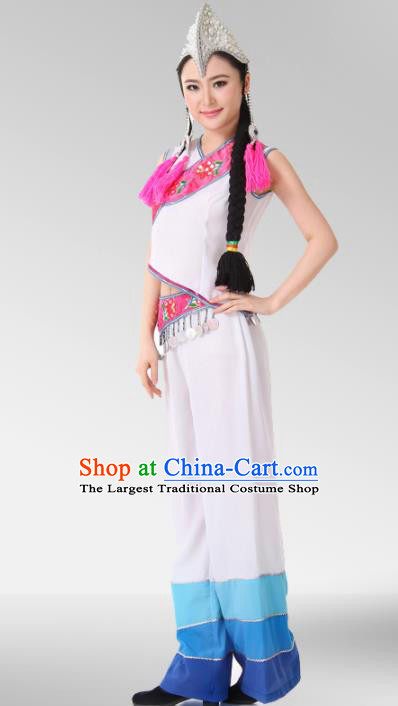 Chinese Traditional Folk Dance Group Dance Costumes Yi Nationality Stage Performance Dress for Women