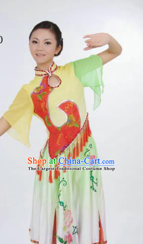 Chinese Traditional Folk Dance Group Dance Costumes Fan Dance Stage Performance Dress for Women