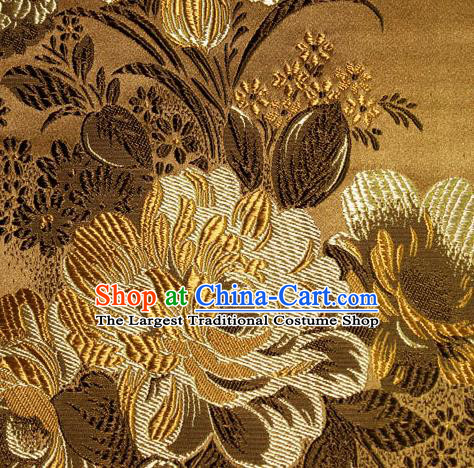 Asian Traditional Peony Pattern Design Golden Satin Material Chinese Tang Suit Brocade Silk Fabric