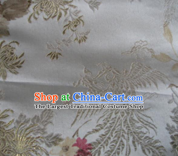 Asian Traditional Royal Phoenix Pattern Design White Satin Material Chinese Tang Suit Brocade Silk Fabric