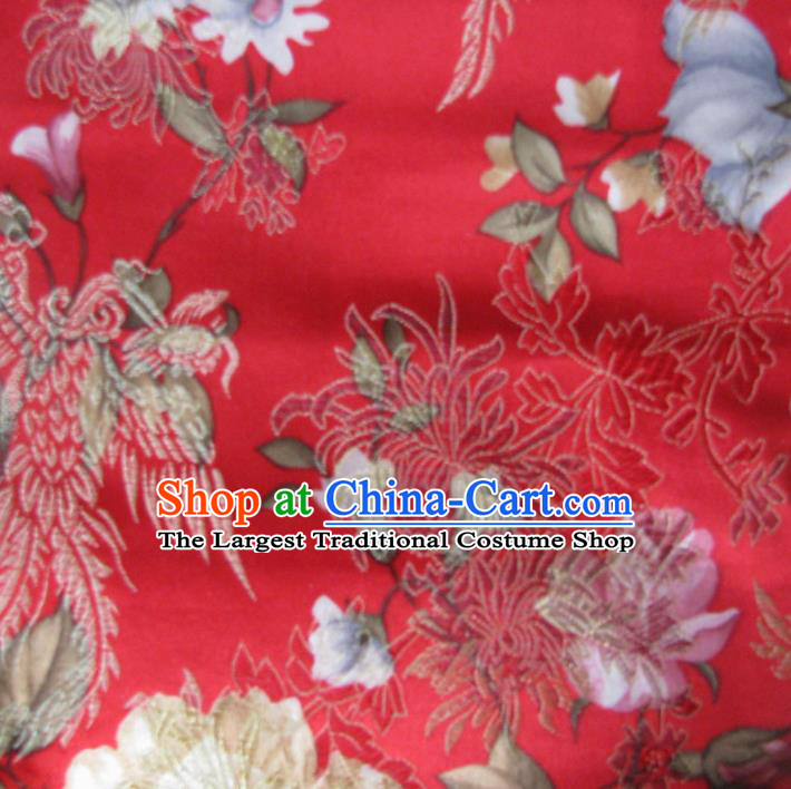 Asian Traditional Royal Phoenix Pattern Design Red Satin Material Chinese Tang Suit Brocade Silk Fabric