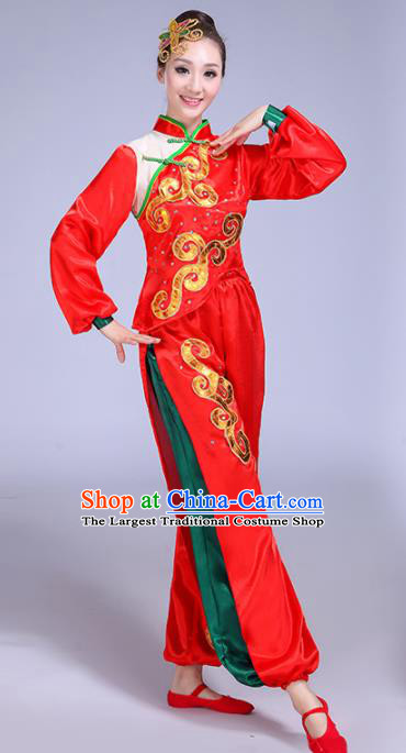 Chinese Traditional Yangko Dance Red Costumes Stage Performance Group Dance Folk Dance Clothing for Women