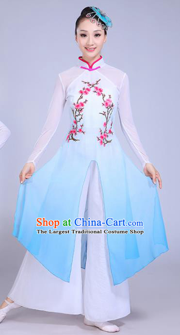 Chinese Traditional Classical Dance Costumes Stage Performance Umbrella Dance Blue Dress for Women