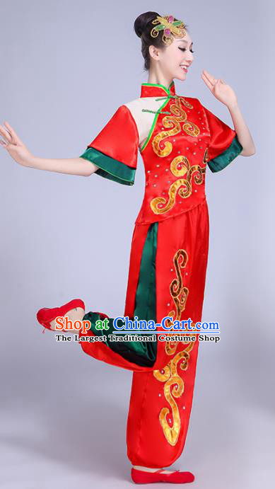 Chinese Traditional Yangko Dance Costumes Stage Performance Group Dance Folk Dance Red Clothing for Women