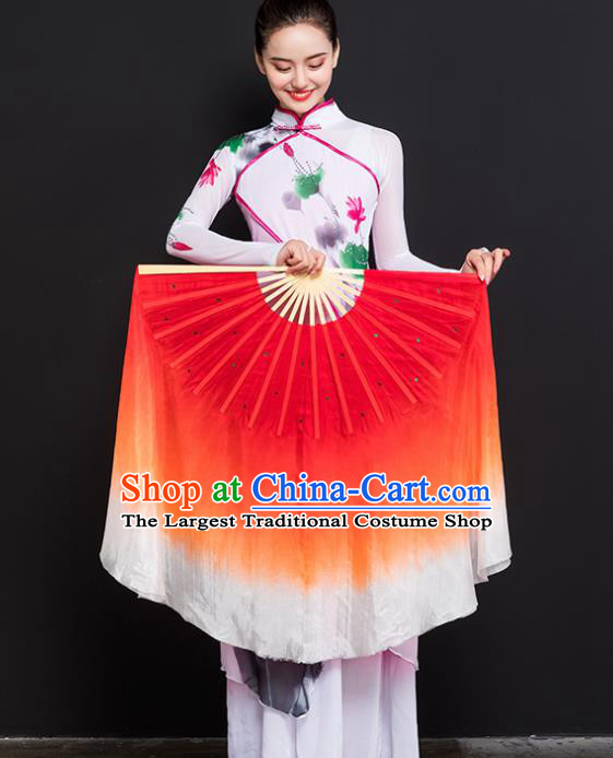 Chinese Traditional Folk Dance Props Double Sides Red Ribbon Silk Fans Folding Fans Yangko Fan