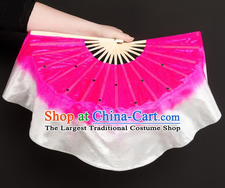 Chinese Traditional Folk Dance Props Rosy Ribbon Silk Fans Folding Fans Yangko Fan