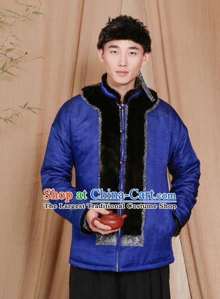 Chinese Traditional Tang Suit Costumes National Cotton Wadded Jacket Overcoat for Men