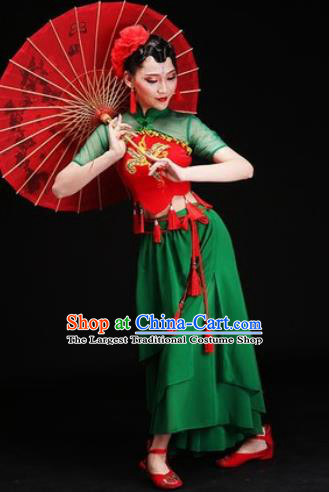 Chinese Traditional Folk Dance Costumes Drum Dance Group Dance Green Dress for Men