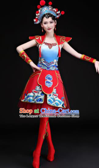 Chinese Traditional Folk Dance Yangko Group Dance Costumes Drum Dance Red Dress for Women