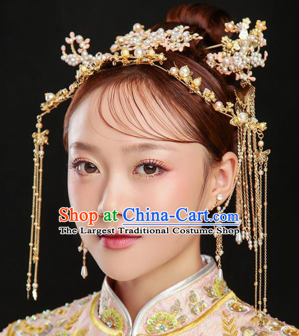 Chinese Ancient Bride Wedding Hair Accessories Hair Clasp Tassel Hairpins Headwear for Women