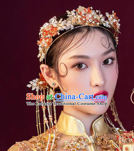 Chinese Ancient Wedding Hair Accessories Bride Pearls Phoenix Coronet Tassel Hairpins Headwear for Women
