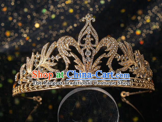 Top Grade Handmade Wedding Hair Accessories Bride Golden Crystal Royal Crown Headwear for Women