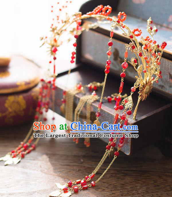 Chinese Ancient Palace Bride Hair Accessories Wedding Tassel Hair Clasp Hairpins Headwear for Women