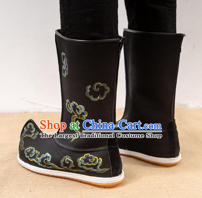 Chinese Traditional Shoes Ancient Swordsman Black Boots Opera Shoes Hanfu Embroidered Shoes for Men